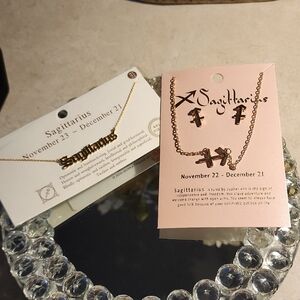 Sagittarius Zodiac Necklace in Gold And Sagittaris Earring/Neclace Set.
